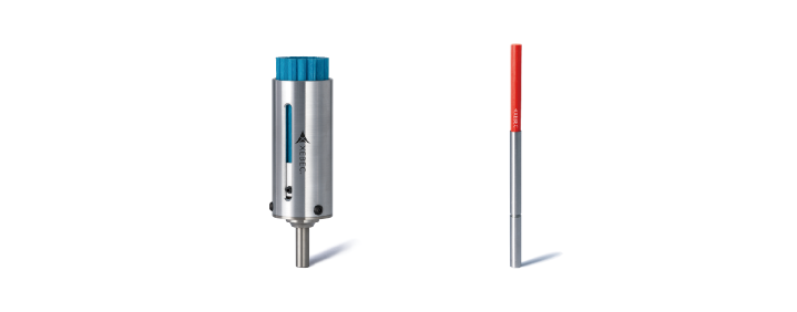 Image of two ceramic fiber brushes used to deburr edges in machining centers