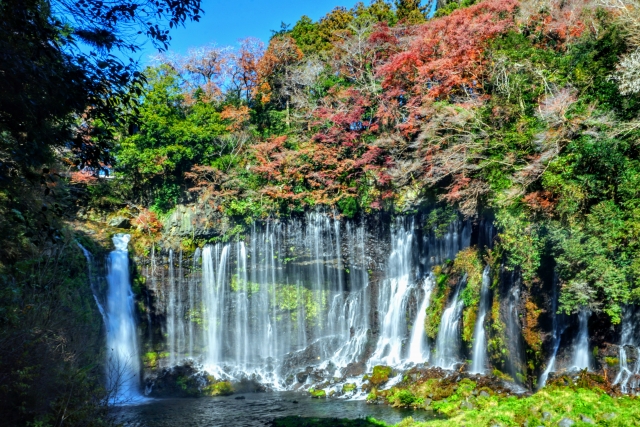Shiraito Falls: water is released across a broad surface